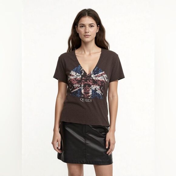 Y2K Queen Burnout V Neck T-Shirt Top Women’s Large Black Angel Wings Sheer Tee - Picture 8 of 8